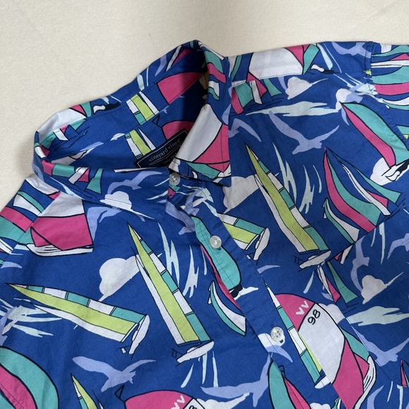 Vineyard Vines Other - Vineyard Vines Shirt Mens Large Sailboat Nautical Print Button Up Short Sleeve